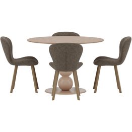Ruokailuryhmä Venture Home, Boule-pöytä beige + 4 Lilja-tuolia ruskea