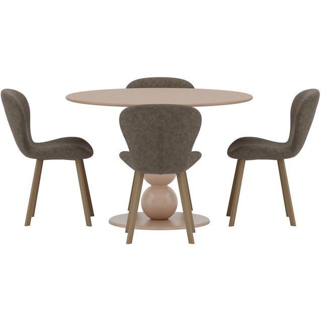 Ruokailuryhmä Venture Home, Boule-pöytä beige + 4 Lilja-tuolia ruskea