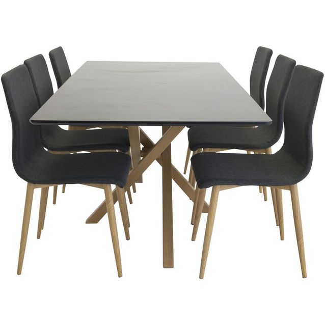 Ruokailuryhmä Venture Home, 180x90cm musta/ruskea Piazza-pöytä + 6 Windu Lyx -tuolia