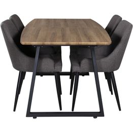 Ruokailuryhmä Venture Home, jatkettava ruskea/musta Inca-pöytä + 4 tummanharmaata Plaza-tuolia