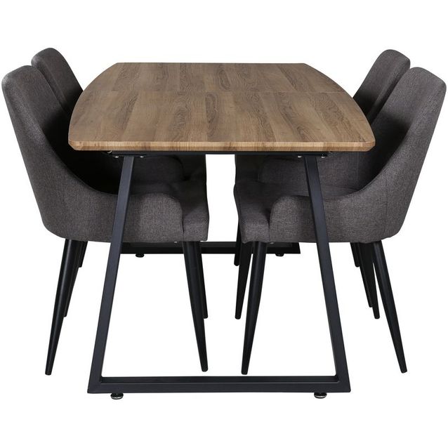 Ruokailuryhmä Venture Home, jatkettava ruskea/musta Inca-pöytä + 4 tummanharmaata Plaza-tuolia