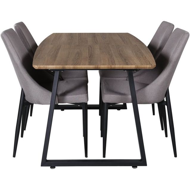 Ruokailuryhmä Venture Home, jatkettava ruskea/musta Inca-pöytä + 4 harmaata Leone 2.0 -tuolia