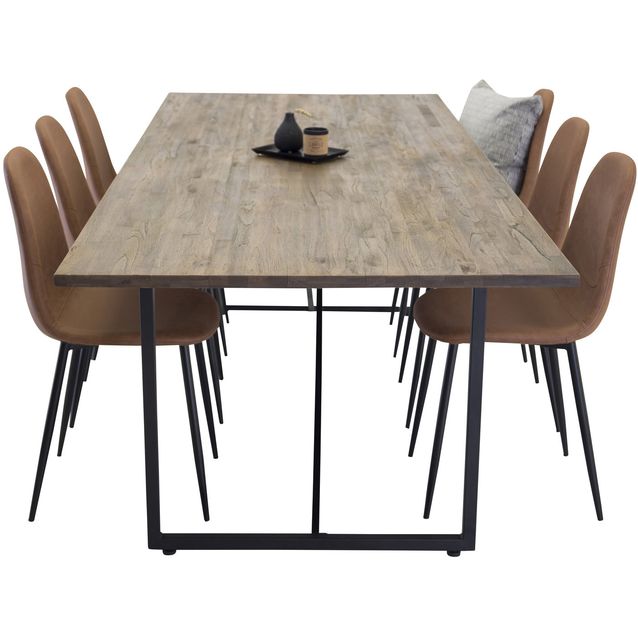 Ruokailuryhmä Venture Home, 250x100cm ruskea Padang-pöytä + 6 ruskeaa Polar-tuolia, keinonahka