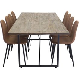 Ruokailuryhmä Venture Home, ruskea 250x100cm Padang-pöytä + 6 ruskeaa Polar-tuolia, keinonahka