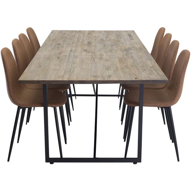 Ruokailuryhmä Venture Home, 250x100cm ruskea Padang-pöytä + 6 ruskeaa Polar-tuolia, keinonahka