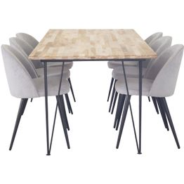 Ruokailuryhmä Venture Home, Bali-pöytä + 6 harmaata Velvet-tuolia, vakosametti