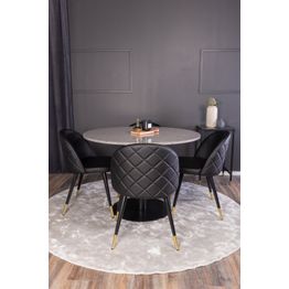 Pyöreä ruokailuryhmä Venture Home, Ø106cm harmaa Razzia-pöytä + 4 mustaa Velvet-tuolia