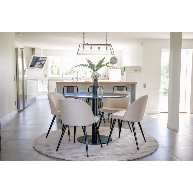 Pyöreä ruokailuryhmä Venture Home, Ø106cm tummanharmaa Estelle-pöytä + 4 beigeä Velvet-tuolia
