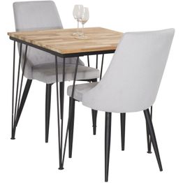 Ruokailuryhmä Venture Home, 80x80cm ruskea Bali-pöytä + 2 vaaleanharmaata Leone-tuolia, vakosametti