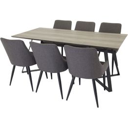 Ruokailuryhmä Venture Home, 180x90cm harmaa/musta Marina-pöytä + 6 tummanharmaata Plaza-tuolia