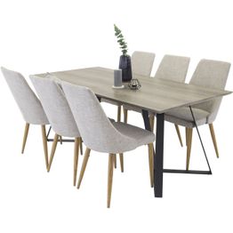 Ruokailuryhmä Venture Home, 180x90cm harmaa/musta Marina-pöytä + 6 harmaata Leone-tuolia