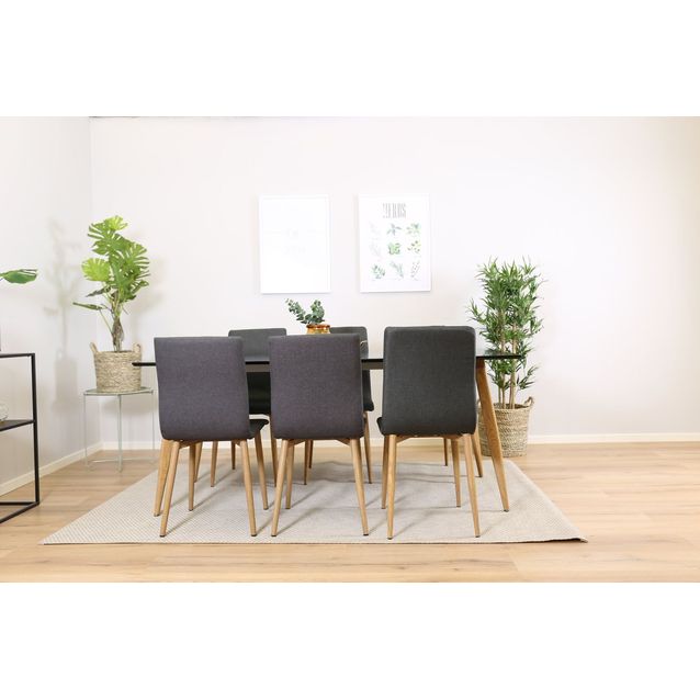 Ruokailuryhmä Venture Home, 180x90cm Polar-pöytä + 6 tummanharmaata Windu-tuolia