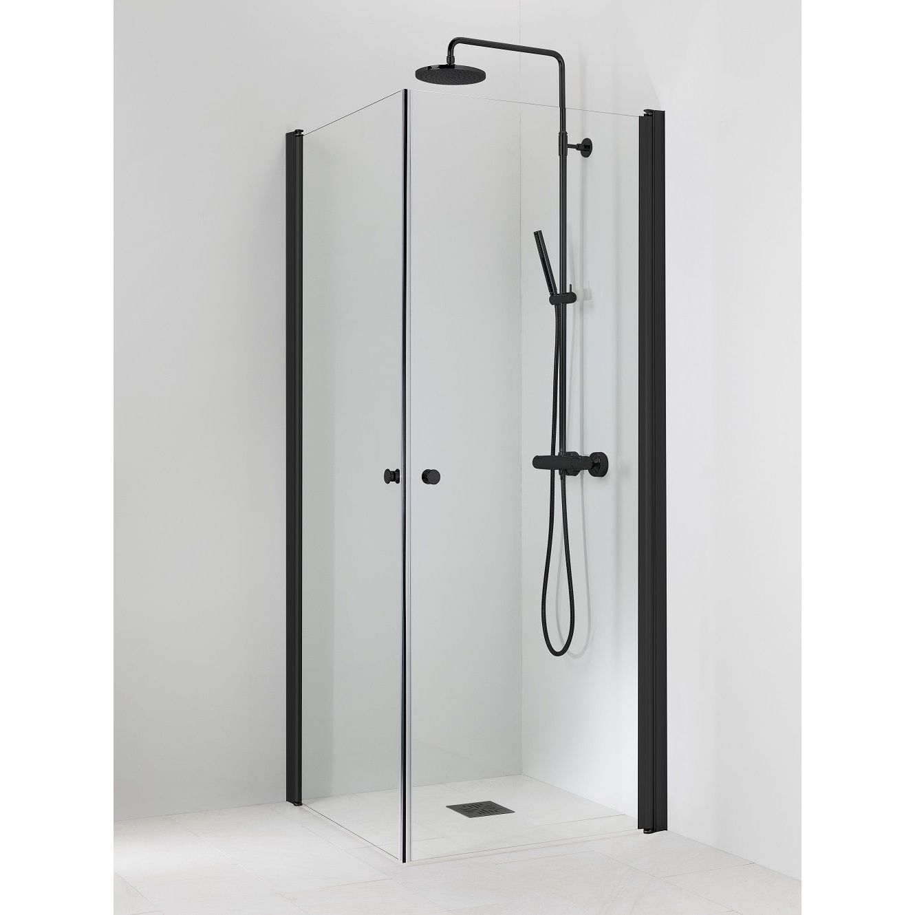 Suihkukulma Vihtan Pisara 3+3 800x900mm kirkas lasi musta alumiini