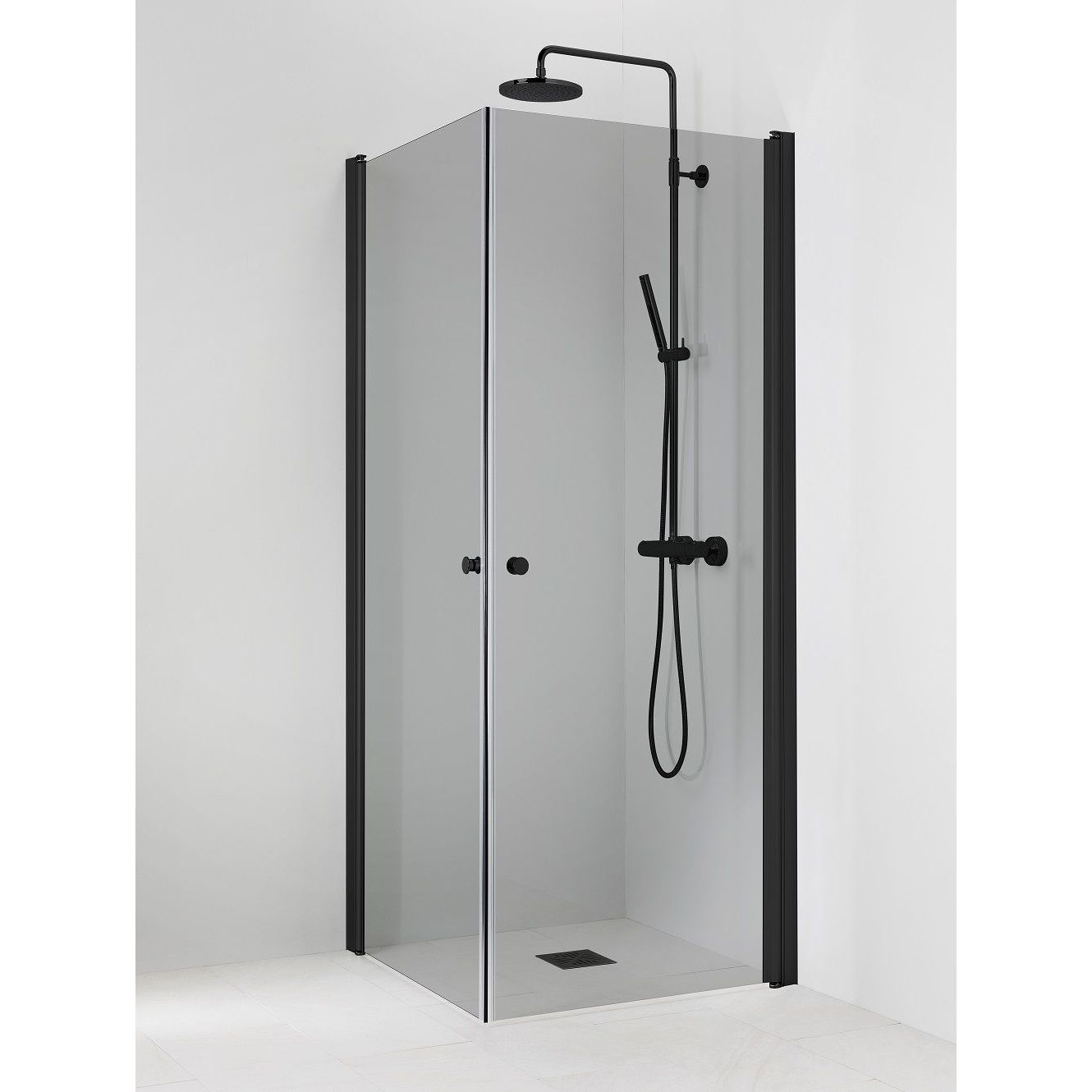 Suihkukulma Vihtan Pisara 3+3 800x800mm harmaa lasi musta alumiini