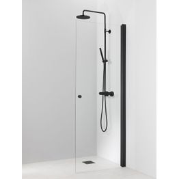 Suihkuseinä Vihtan Pisara 3 eri kokoja kirkas/harmaa lasi musta alumiini kääntyvä