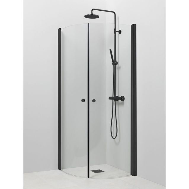 Suihkukulma Pisara 4+4 eri kokoja kirkas/harmaa lasi musta alumiini kaareva