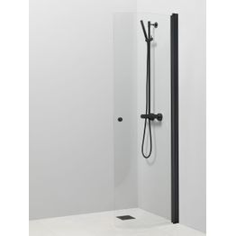 Suihkuseinä Vihtan Pisara 4 eri kokoja kirkas/harmaa lasi musta alumiini kaareva