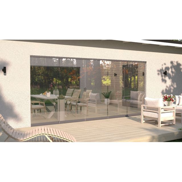 Terassilasitus Vivalon Avara, puitteeton 5-os. liukulasitus, 2500-5930mm leveään aukkoon, harmaa lasi