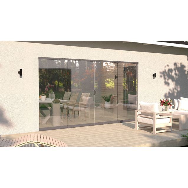 Terassilasitus Vivalon Avara pariovet, puitteeton 4-os. liukulasitus, 2000-4760mm leveään aukkoon, harmaa lasi