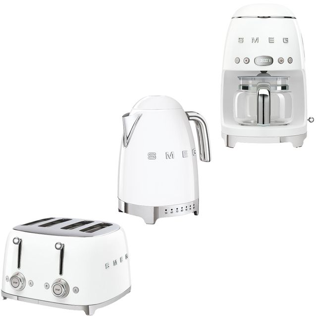 Tuotepaketti Smeg - leivänpaahdin TSF03, vedenkeitin KLF04 1,7 l ja kahvinkeitin DCF02 ,valkoinen