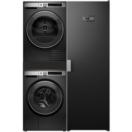 Pesutorni Asko Premium W7096XG + T709HUG + väliasennussarja HI150G ulosvedettävällä silityslaudalla ja kuivauskaappi DC7784V.G, 9/9 kg, 1600rpm, musta