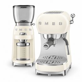 Tuotepaketti Smeg - espressokeitin ECF02CREU ja kahvimylly CGF03CREU, kerma