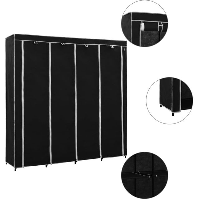 Vaatekaappi 4 lokerolla musta 175x45x170 cm_1
