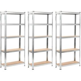 Varastohyllyt 3 kpl hopea 75x30x172 cm teräs ja MDF