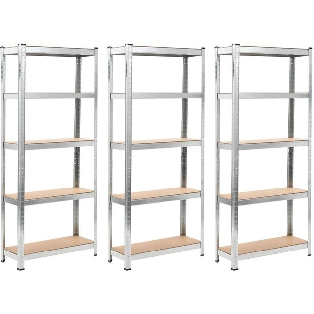 Varastohyllyt 3 kpl hopea 75x30x172 cm teräs ja MDF