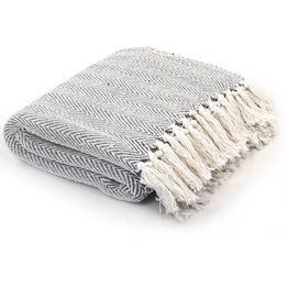 Viltti puuvilla kalanruotokuvio 125x150 cm harmaa