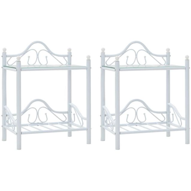 Yöpöydät 2 kpl teräs ja karkaistu lasi 45x30,5x60cm valkoinen_1