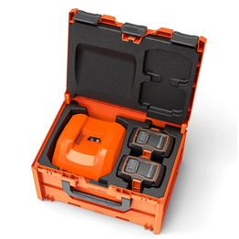 Akkulaatikko Husqvarna BC1-UN 2xBLi 220X 36V -akuilla ja pikalaturilla