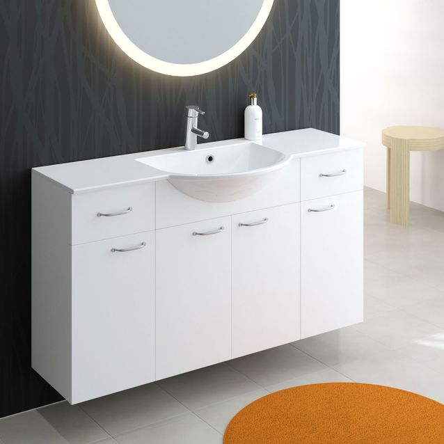 Allas ja allaskaappi Otsoson Susa 1200 1200x320/390 valkoinen sileäovi  sivukaapit yhdellä laatikolla