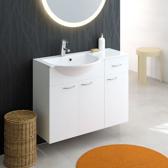 Allas ja allaskaappi Otsoson Susa 900 900x320/390 valkoinen  asen sileäovi sivukaappi yhdellä laatikolla