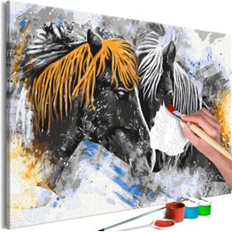 DIY-taulu Artgeist Black and Yellow Horses, 40x60cm, harmaa