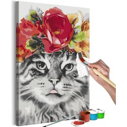 DIY-taulu Artgeist Cat With Flowers, 60x40cm, harmaa