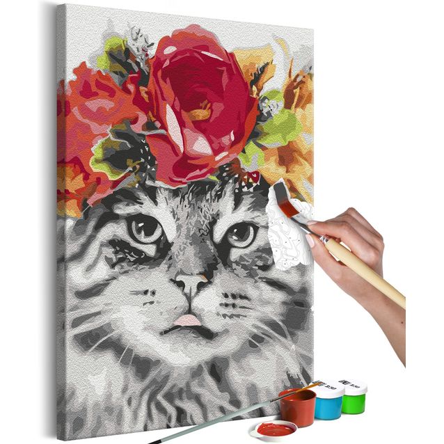 DIY kangas maalaus - Cat With Flowers