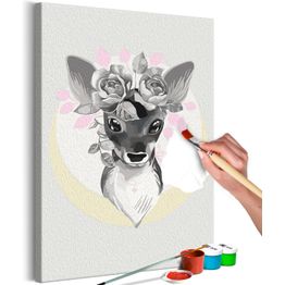 DIY-taulu Artgeist Doe with Flowers, 60x40cm, mustavalkoinen