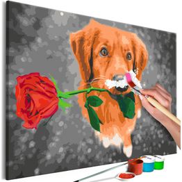 DIY-taulu Artgeist Dog With Rose, 40x60cm, harmaa