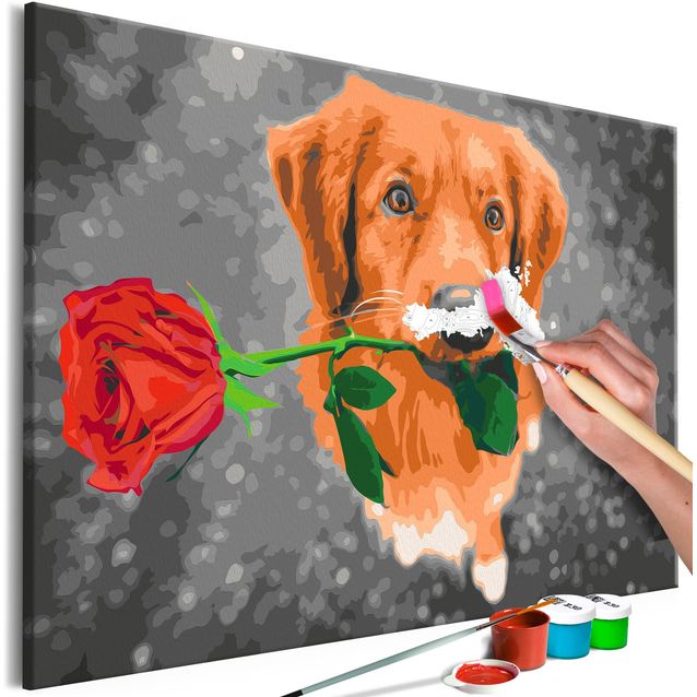 DIY kangas maalaus - Dog With Rose