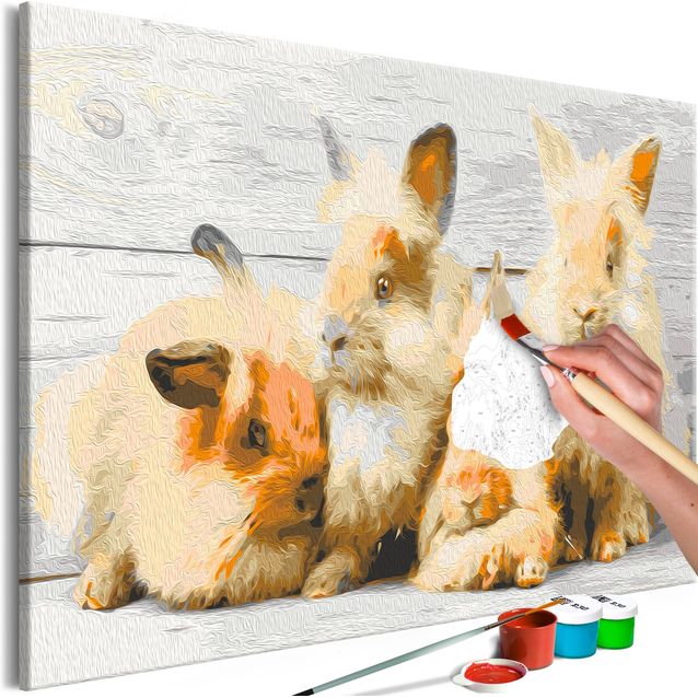DIY kangas maalaus - Four Bunnies