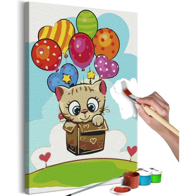 DIY kangas maalaus - Kitten With Balloons