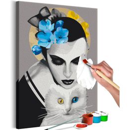 DIY-taulu Artgeist Lady With Cat, 60x40cm, harmaa