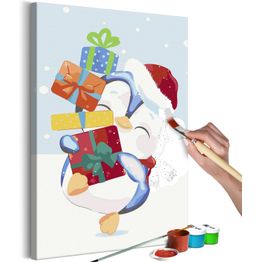 DIY-taulu Artgeist Penguin With a Gift, 60x40cm, valkoinen