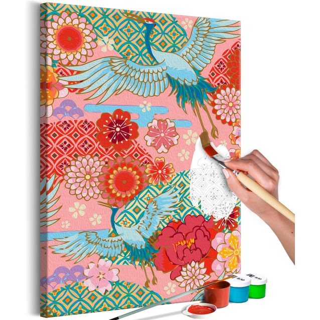 DIY kangas maalaus - Spring Cranes