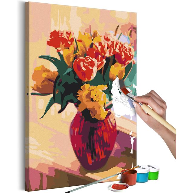 DIY kangas maalaus - Tulips in Red Vase