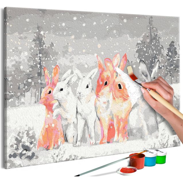 DIY kangas maalaus - Winter Bunnies