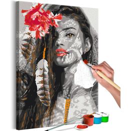 DIY-taulu Artgeist Woman With Feather, 60x40cm, harmaa