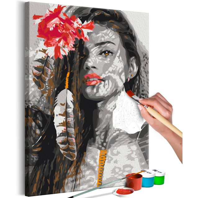 DIY kangas maalaus - Woman With Feather