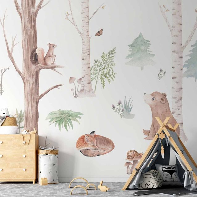 CONFIGURABLE PÄÄTUOTE - Valokuvatapetti - Subtle Illustration With Forest Animals 47599